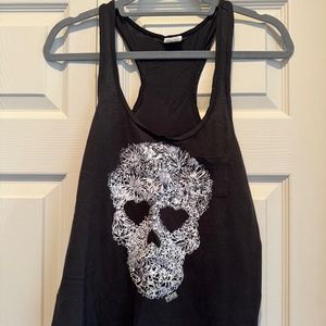 VS Pink Black & White Floral Skull Racerback Tank Top